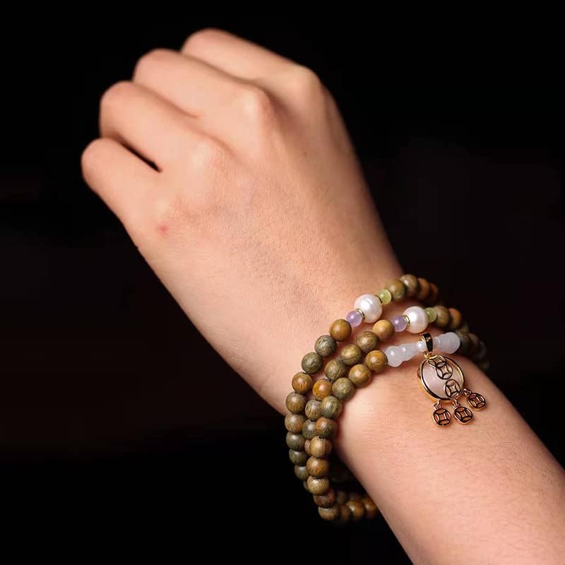 绿檀木DIY福禄滚滚来款手链0.6×108颗 男女文玩念珠(绿檀福禄滚滚来款手链)