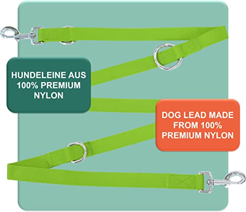DEY - Premium Hundeleine Nylon 2m | 3fach Verstellbar | für Kleine, Mittelgroße u. Große Hunde | viele Farben |Doppelleine Hund Katze Welpe | Schleppleine |Führ-Leine | Welpenleine | Grün, XS
