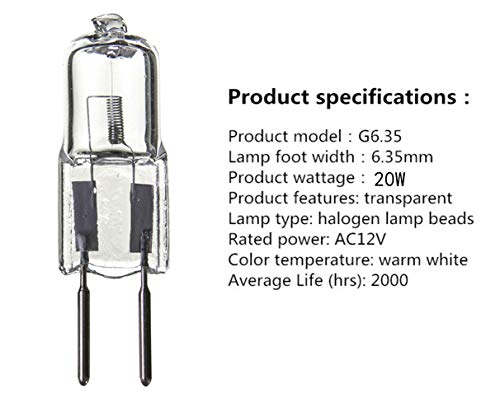 Gy6.35 Halogen Bulbs 20W G6.35 20 Watt 12V Halogen Lamps 12 Volt Jc Type Halogen Light Bulb,G6.35 Gy6.35 Bi-Pin Base,Clear Glass Lens,Warm White 2700K,10 Pack #TOP3