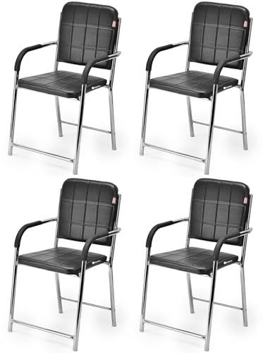 Office Chair Visitor Chair with arm Rest with Steel Frame and Cushioned seat Back, Chair Without Wheels Holds up to 110 kg Heavy Design (4, Black, Standard)