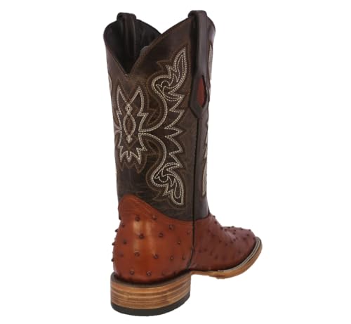 Texas Legacy Mens Cognac Cowboy Boots Ostrich Quill Print Leather Square Toe Botas3