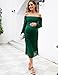 AISWI Mesh Ruched Maternity Dress Baby Shower Wedding Guest Pregnancy Shoot Fall Long Sleeves Square Neck, Green, X-Large