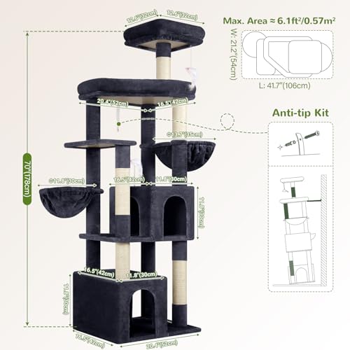 Image of Globlazer Sturdy Cat Tree for Indoor Cats 20 lbs, S68, Dark Grey