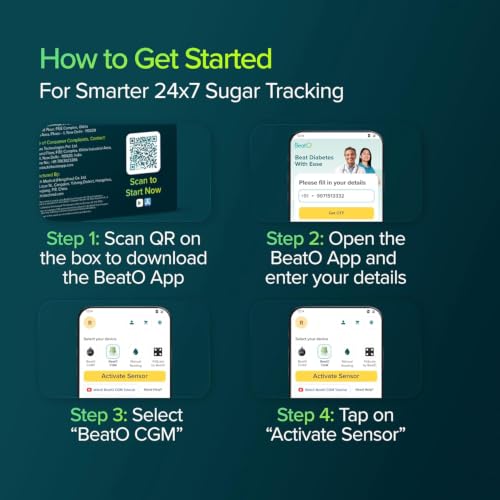 Image of BeatO CGM Glucose Monitor for diabetes + 15 Day Expert Coaching Plan| Bluetooth Connected CGM Sugar Test Machine for home | 15-Day Glucose Tracking | No-Scan, One-Push Application (Pack of 4)