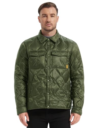 Men's Lightweight Down Jacket Wind and Snow Puffer Jacket Packable Winter Down Jacket Warm Insulated Waterproof Wind and Snow Winter Jacket Fashionable Shirt Collar Down Jacket Grayish Green L
