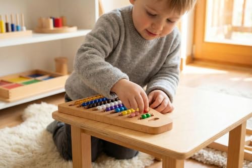 Image of BOHS Montessori Counting Beads 1-10, Wooden Math Bead Stair