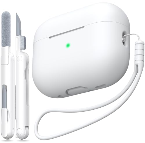 MHYALUDO Coque pour AirPods Pro 2e génération, Anti-Chute en Silicone Souple Absorbant Les Chocs, Coque pour AirPods Pro au Toucher avec Porte-clés et kit de Nettoyage,Blanc