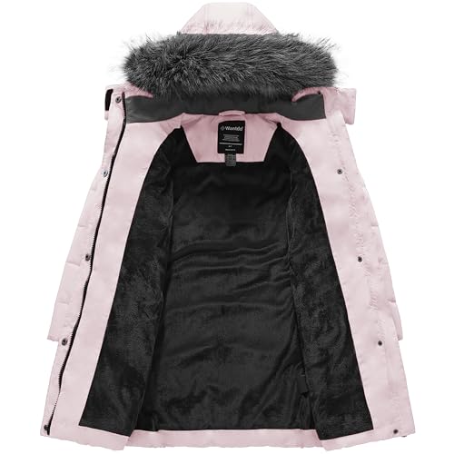Image of wantdo Girls Winter Coats Long Puffer Jackets Fleece Lined Removable Hood