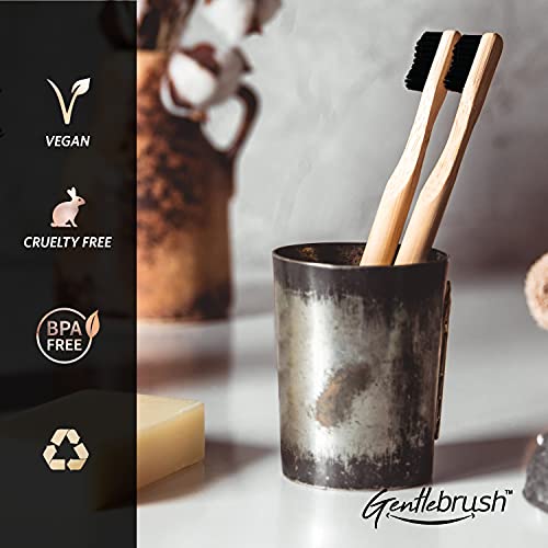 Image of Bamboo Manual Toothbrush For Adults & Kids, Round Handle Wooden Brush With Bpa Free Charcoal Activated Soft Bristles, Biodegradable, Anti-Bacterial & Eco-Friendly (Pack Of 1)