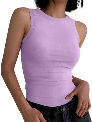 Image of ANRABESS Womens Sleeveless High Neck Tank Tops Fashion Summer Casual Basic Slim Fit Ribbed Racerback Top Shirt Clothes