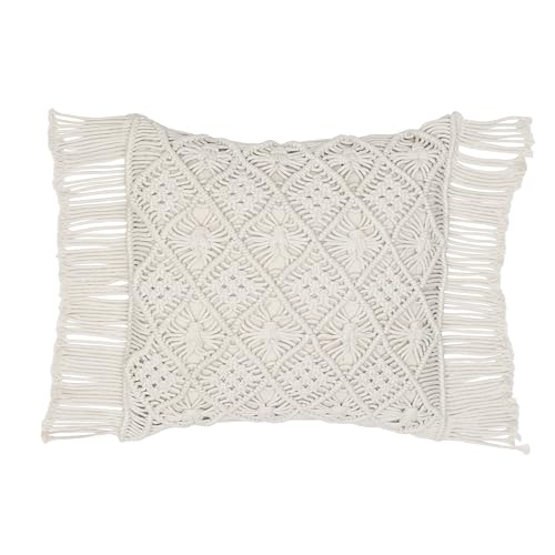 Image of Wakefit Designer Cushion Cover | 16x16 inch| Boho Macrame with Fringe | Cotton Fabric on Front & Back | Bloom Loop | Pack of 1 | Off White