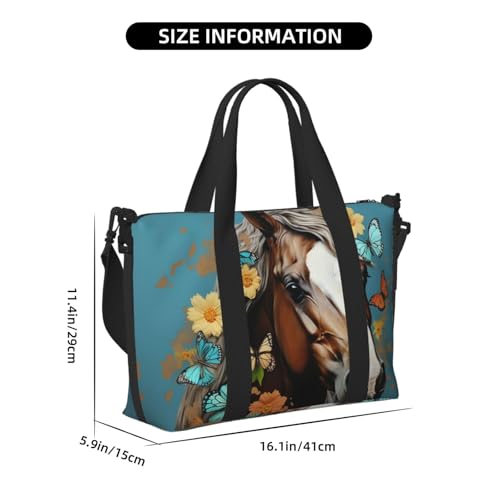 Travel Duffel Bag for Women, Large Shoulder Weekender Overnight Bag, Sport Gym Bag for Men, Carry On Tote Bags, A horse with flowers and butterflies Luggage Bag for Travel Essentials3