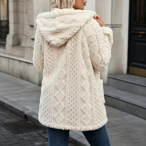 XOGWVJ Womens Fuzzy Hooded Coat Sherpa Fleece Jacket Zip Up Warm Longline Textured Casual Fall Winter Outerwear with Pockets Womens Jacket Beige S - image 6