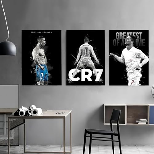 Rcxnm Fußballstar-Wandkunst, 3-teiliges Leinwandposter, Sportmotiv-Wanddekoration, 60 x 40 cm