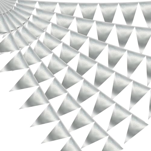 Image of 40M /130FT Silver Triangle Pennant Banner Flag Metallic Bunting Garland for Christmas Graduation Wedding Engagement Anniversary Bachelorette Birthday Bridal Shower Valentines Hen Party Supplies
