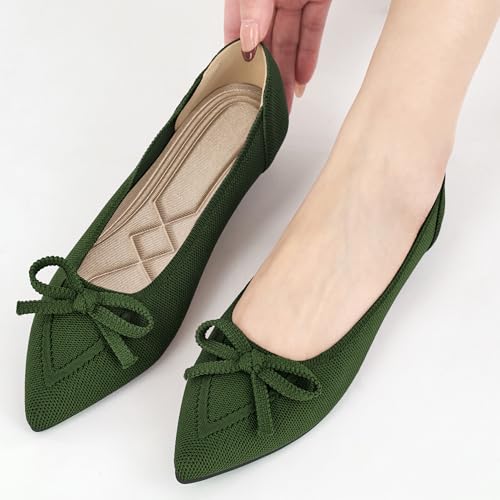 Image of Ablanczoom Ballet Flats Shoes for Women: Dressy Pointed Toe Bow Knit Flats Comfortable Slip On Work Business Casual Shoes