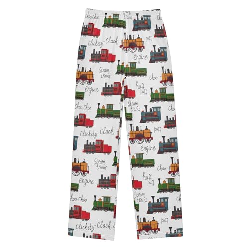 ZZXXB Steam Trains Boys Long Pants Soft Trousers Elastic Waist Kids Lounge Bottoms with Pockets S-XL