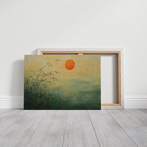 Impression nature asiatique coucher de soleil bambou tableau zen