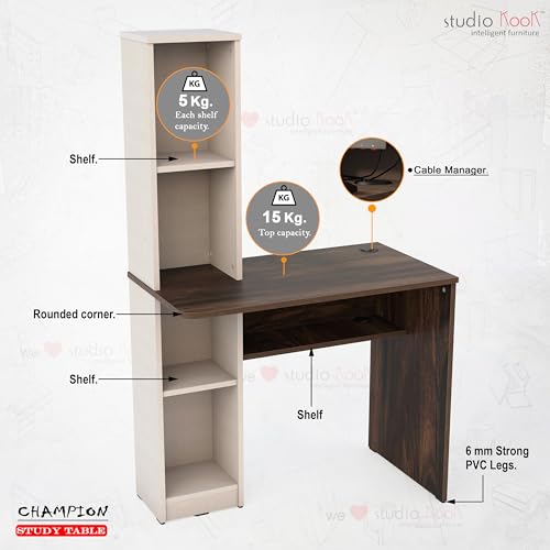 Image of Studio Kook Champion Engineered Wood Study Table with Storage, Matte Finish, 5 Shelves (Junglewood Fabric Finish)