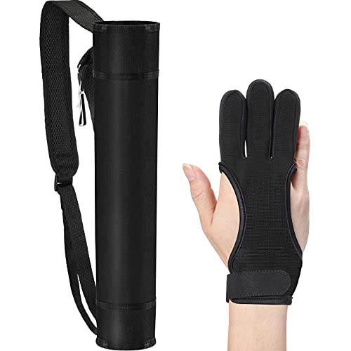 Sumind Archery Arrow Quiver Holder Arrows Holder Bag Adjustable Quivers for Arrows with 3 Finger Archery Gloves Back Hip Quiver for Youth Adults Target Practice (Black Holder Bag)