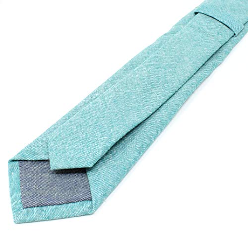 Image of Men's Chambray Cotton Skinny Necktie Tie Textured Distressed Style - 2.5 inch Width