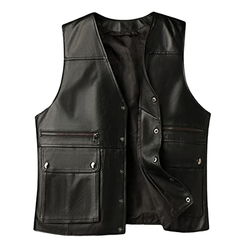 Chaleco 100% de cuero de vaca multi-pocket de otoño invierno negro 2