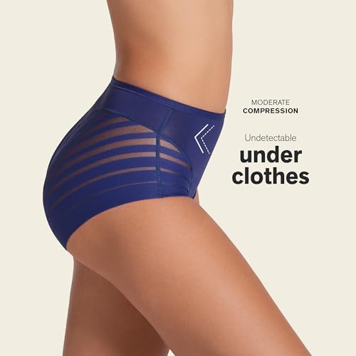 Image of Leonisa High Waisted Invisible Tummy Control Shapewear for Women - Stripe Lace Ladies Underwear Panties