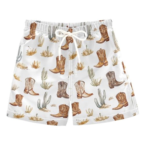 JUNZAN Western Cowboy Boho Cactus Boots Boy Swimming Shorts Quick Dry Boys Boardshorts Kids Swimwears Son's Presents 2T