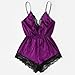 Women's V-Neck Lace Patchwork Bodysuit - Sexy Hollow Out with Sheer Mesh Panels, Lingerie for Fashion and Comfort Purple