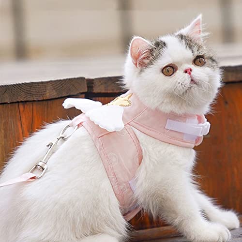 Trela ​​de Arnês de Gato Ajustável, à Prova de Ruptura, Leve, Respirável, Asas de Anjo, Arnês de Col