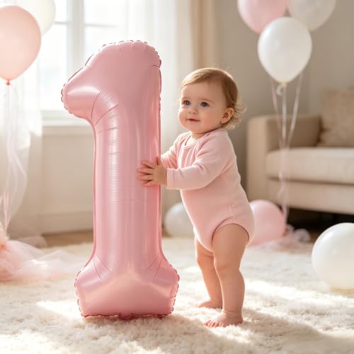 Image of TONIFUL 40 Inch Pastel Pink Number Balloon Balloon Big Pink Digital Balloon for Girl's Birthday Party Wedding Bridal Shower Engagement Anniversary Photo Shoot Supplies(Number 1)