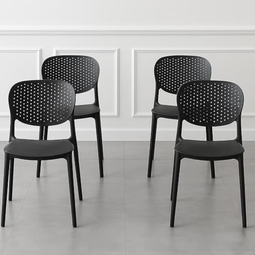 Image of INNOWIN Casper Stackable Arm Chair | Accent Chair for Living Room Home, Bedroom, Cafe and Hotels | 3- Year Warranty | Set of 4 | Plastic | Black