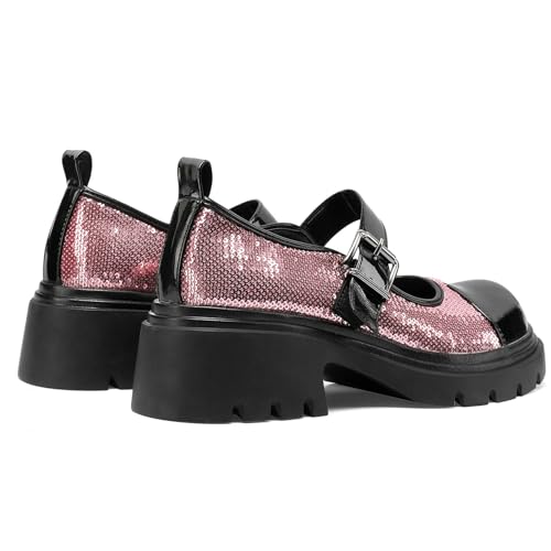 LUXMAX Women Glitter Mary Jane Shoes Platform Chunky High Heel Sparkly Pumps Block Heel Comfortable Pumps3