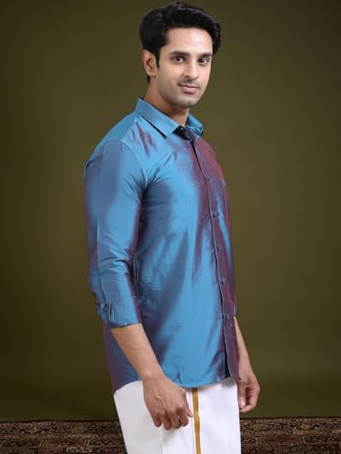 Image of Tattva Men Silk Blend Ethnic Shirt | Traditional South Indian Wear for Wedding, Festivals & Casual Wear