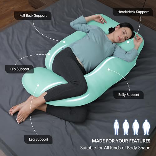 Image of MOON PARK Pregnancy Pillows for Sleeping - U Shaped Full Body Maternity Pillow with Removable Cover - Support for Back, Legs, Belly, HIPS - 65 Inch - Turquoise - Cooling Cover
