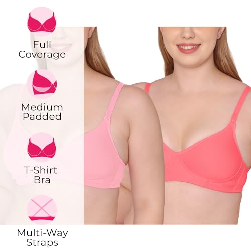 Image of Tweens - Medium Padded Cotton Rich Bra - Full Coverage, Seamless, Multiway Straps, Wirefree Everyday T-Shirt Bra (Pack of 2)