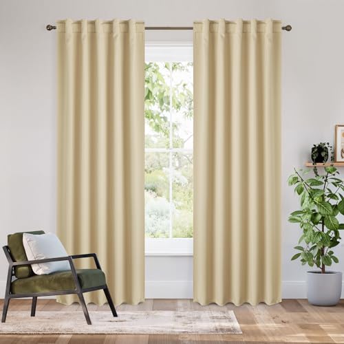 Image of RYB HOME Bedroom Blackout Curtains 80 inches Long, 100% Blackout Thermal Insulated Noise Reducing Back Tab Curtains for Living Room Nursury, 42 inches Wide by 80 inches Long, Biscotti Beige