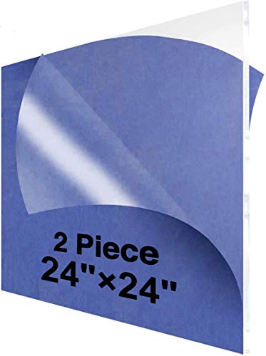 24x24 Cast Acrylic Plexiglass Sheet 1/8 Thick Pack 2- Clear Acrylic Perspex Sheet 3mm thick, Transparent Plexiglass Sheet, Plastic Sheeting - Durable, Water Resistant & Weatherproof,Multipurpose,Clear