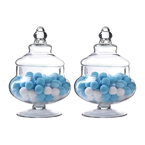 Livejun Glass Apothecary Jars Clear candy Buffet Display Small Elegant Storage Jars Decorative cookies Storage Clear Glass Canisters for Kitchen Wedding Party Set of 2 Cover