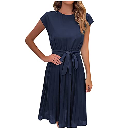 Robe d'été midi fluide à col en V coupe trapèze évasée sans manches