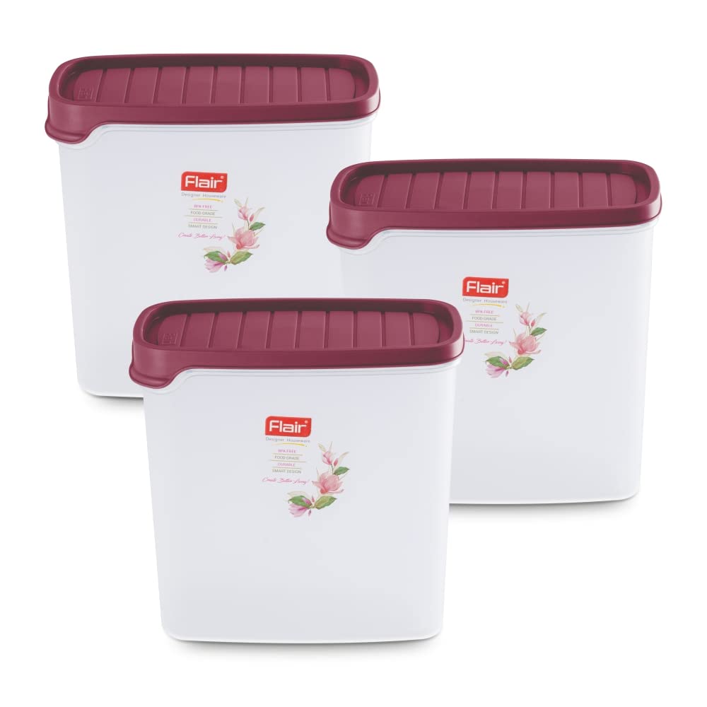 FLAIR Plastic Smart Rectangle Dry Storage Container 2000 ML Maroon (SET OF 3), Modular Kitchen, for Flour, Cereals, Snacks, Stackable, BPA Free (B0B3F2B34F) Amazon Price History, Amazon Price Tracker
