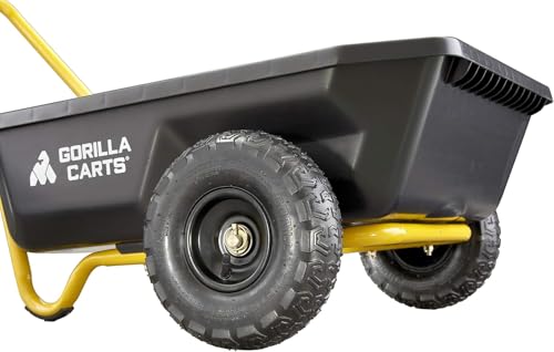 Gorilla Carts GCR-4 4 Cu. Ft Poly Yard Cart, 300-pound Capacity, Garden Cart with 30in x 24in impact-resistant poly bed and 10in pneumatic tires, Black/Yellow 11 Gorilla Carts GCR-4 4 Cu. Ft Poly Yard Cart, 300-pound Capacity, Garden Cart with 30in x 24in impact-resistant poly bed and 10in pneumatic tires, Black/Yellow - Image 11