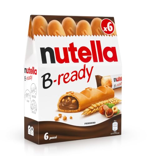 Nutella B-ready - 6 Snack Dolci Monoporzione, Croccante Cialda di Pane con un Cremoso Ripieno di Nutella, 132 gr
