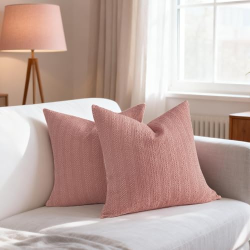 Image of 100% Cotton Throw Pillow Covers 24x24 Set of 2 Soft Breathable Euro Shams Square Cushion Case for All Seasons Decorative Pillowcase for Sofa Couch Bedroom,Coral Pink