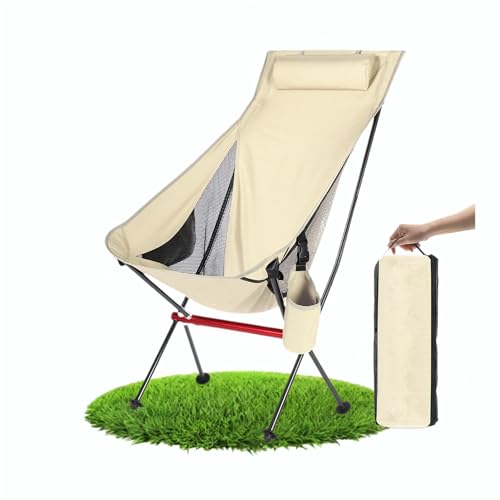 OKYUK Silla de Camping Plegable con Respaldo Alto con 2 Bolsillos de Almacenamiento y Bolsa de Transporte, Adecuada para para...
