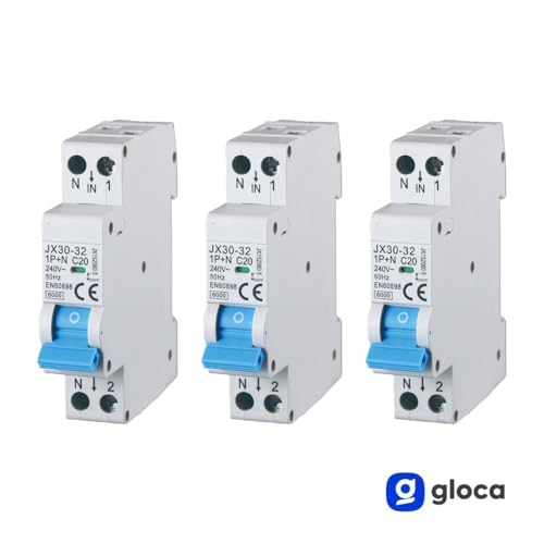 gloca Set 3 Interruttori Magnetotermici Automatici 1P+N 20A 220V 6KA 1 Modulo DIN C20