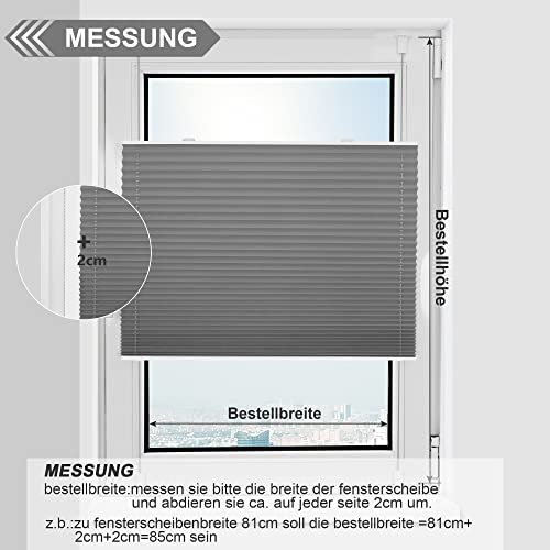 bobodeco Plissee ohne Bohren Verdunkelung Klemmfix, Grau 80x230 cm(BxH) Verdunklungsplissee Thermo Plissees 100% Verdunkelnd &… – Ansicht 6