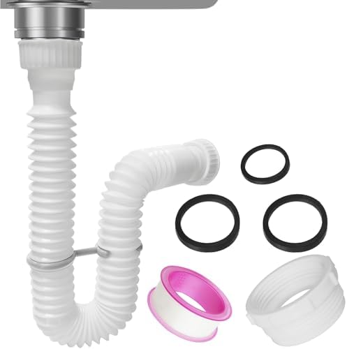 Expandable Flexible P-Trap And Sink Drain Pipe Kit For 1-1/2" and...