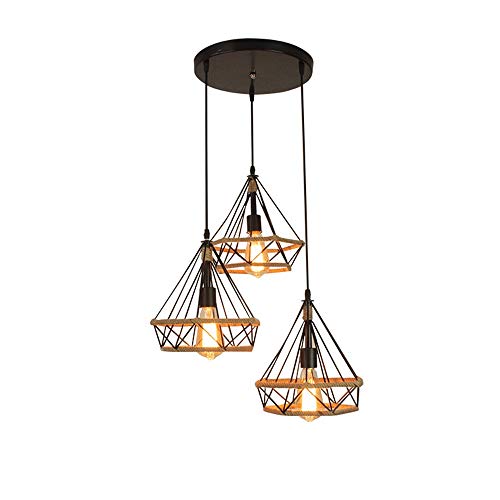 Suspension cage pyramide E27 éclairage modulable corde de chanvre loft - 2
