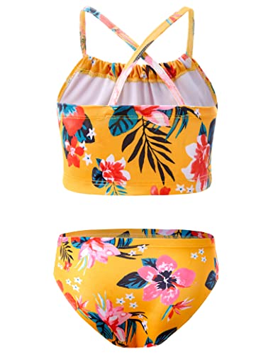 Image of TENVDA Girls Swimsuit 2-Piece Halter Tankini Set Beach Sport Bathing Suit UPF 50+ Swimwear
